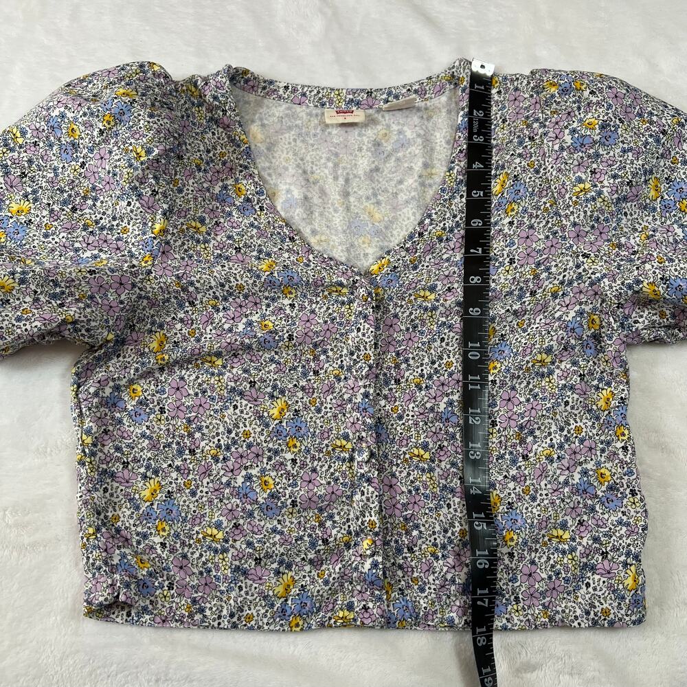 Levi's V-Neck Ditzy Floral Print Crop Button Up Blouse Size S Puff Sleeve Boxy - Picture 12 of 12